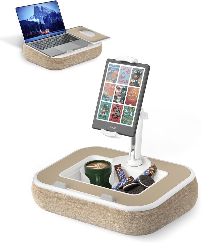 Viozon Kindle Pillow Stand Holder, Phone Holder for Bed, Laptop Lap Desk with Mouse Pad,Compatible with 4.7-13" Kindle/Tablet/Phone,10-15" Laptop, Snack Bowl⋓ Attachment&Detachable 360° Stand Arm - Image 1